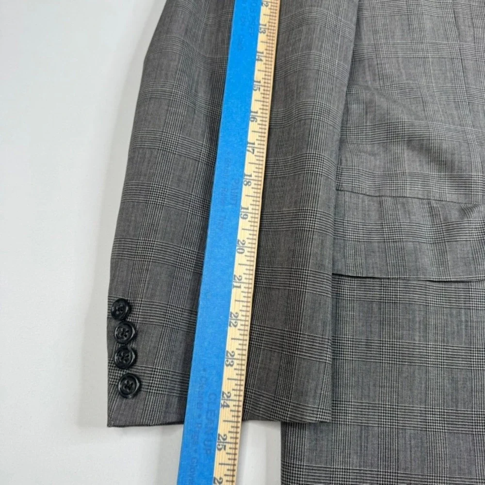 Oxxford Clothes Exmoor‎ Blazer Mens 46R Grey Glen Plaid Super 100s Wool